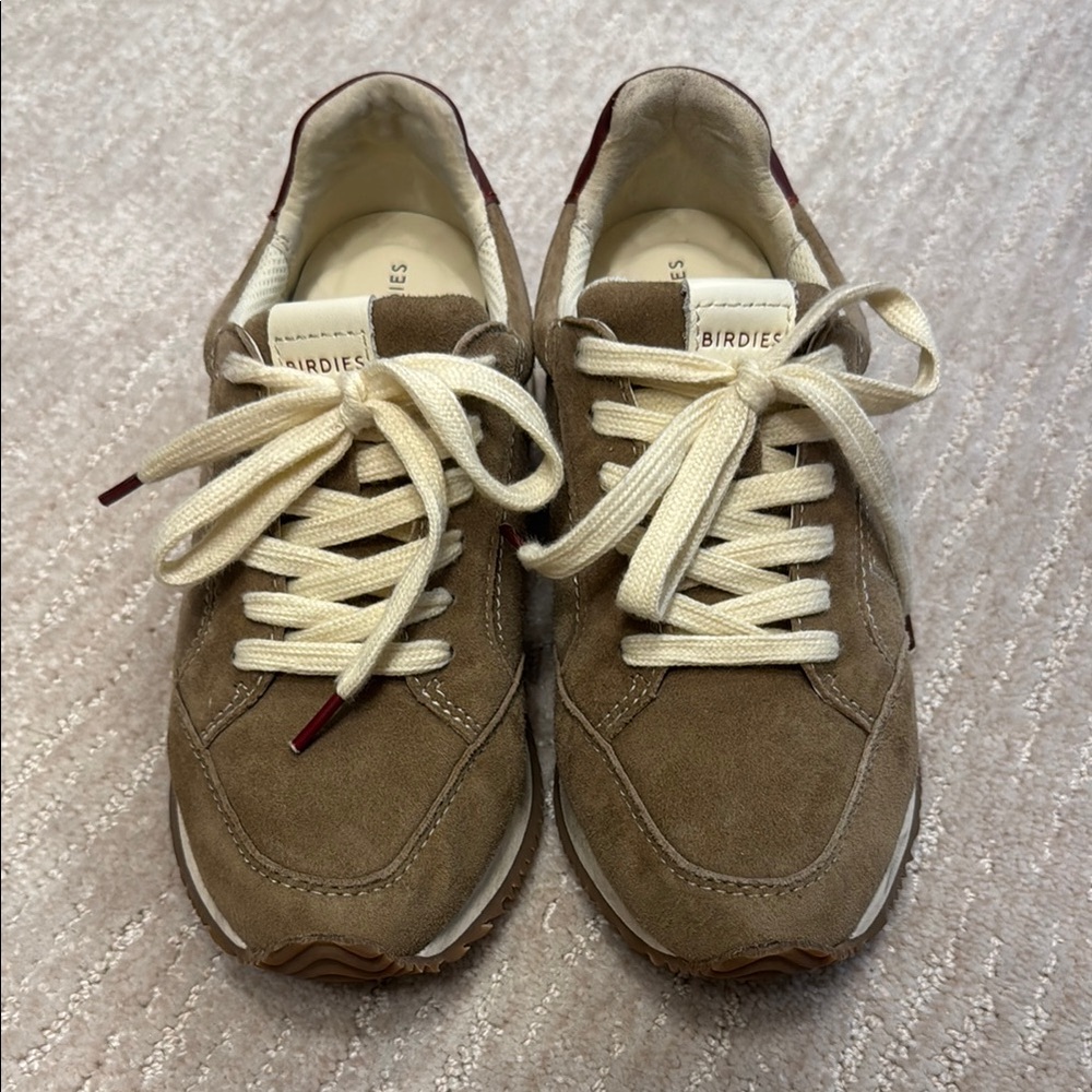 Birdies Taupe Suede Lace-Up Sneakers with Cream Laces